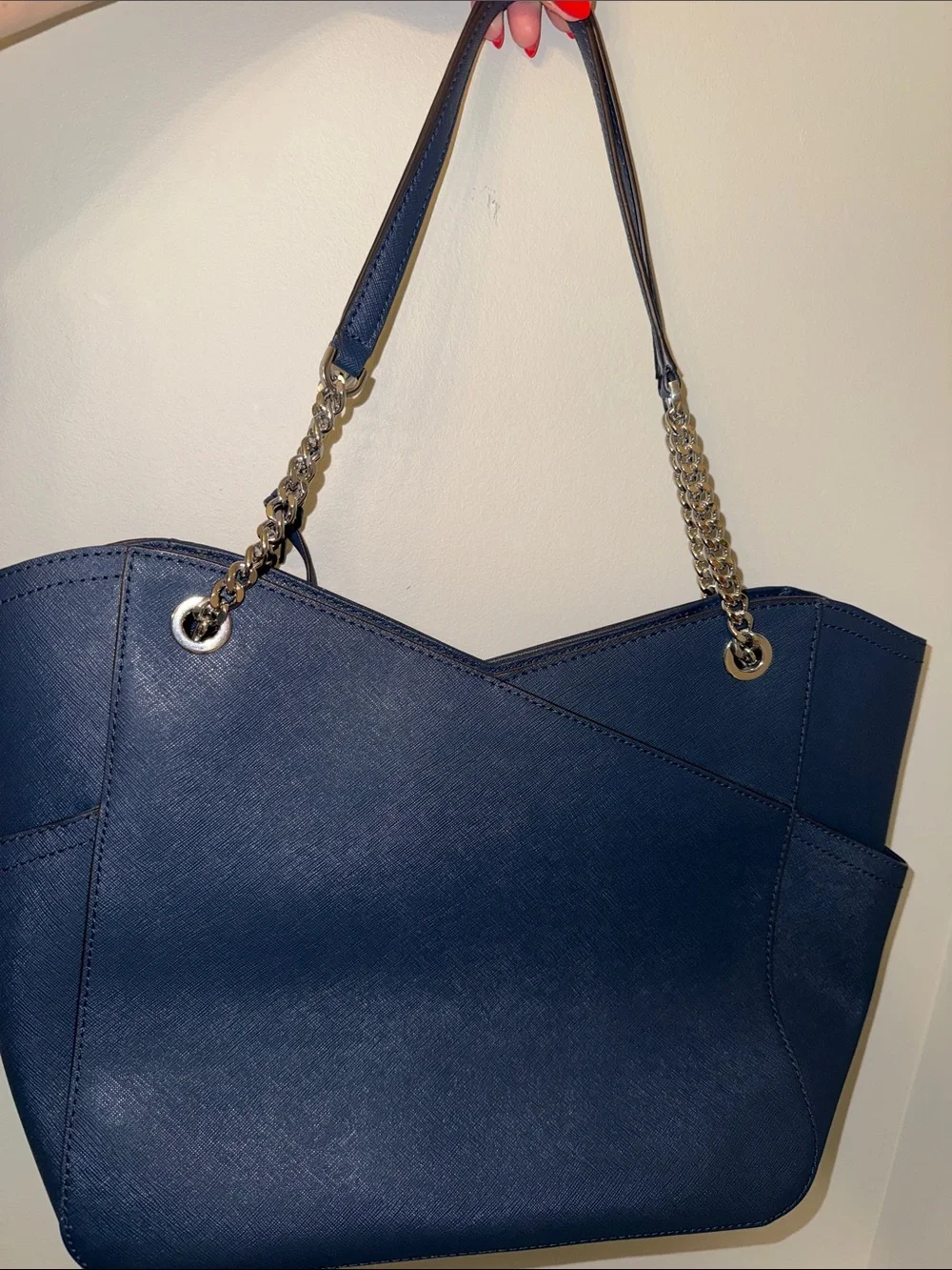 Michael Kors Navy Saffiano Chain-Handle Satchel